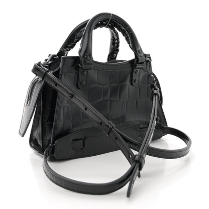 Balenciaga Semi Shiny Calfskin Crocodile Embossed Neo Classic Black Hardware Mini City Black 3 of 12