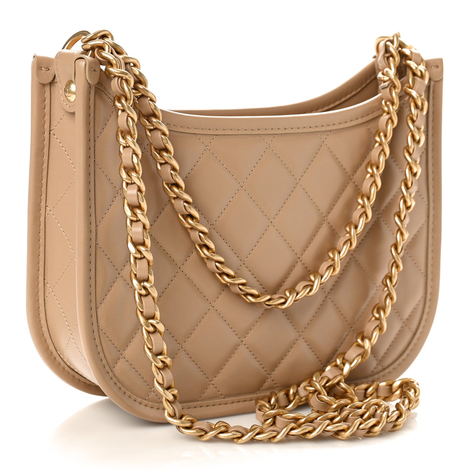 Chanel Calfskin Quilted CC Hobo Handbag Beige 3 of 8