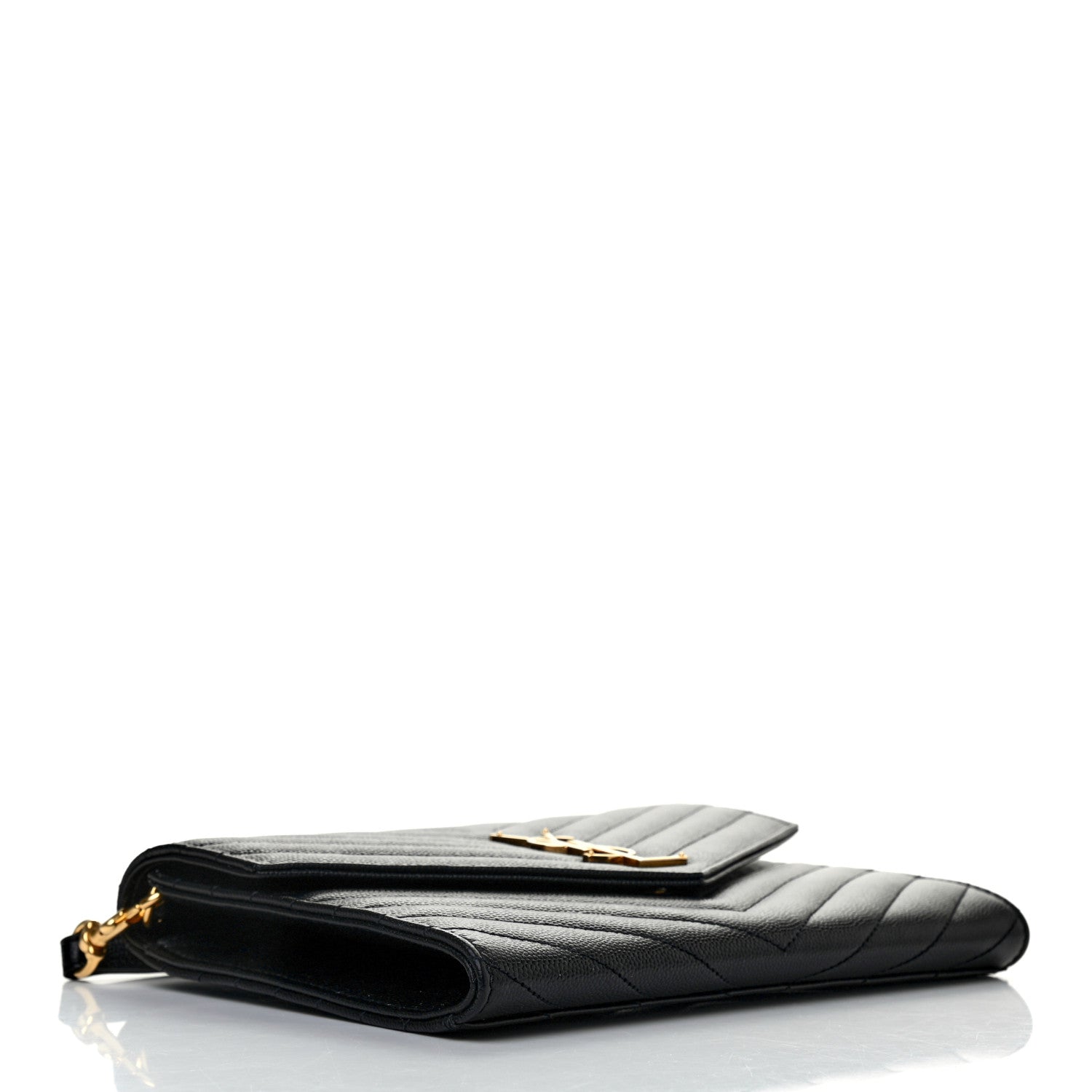 Saint Laurent Grain De Poudre Matelasse Chevron Monogram Envelope Clutch Black 4 of 7