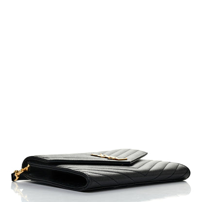 Saint Laurent Grain De Poudre Matelasse Chevron Monogram Envelope Clutch Black 4 of 7