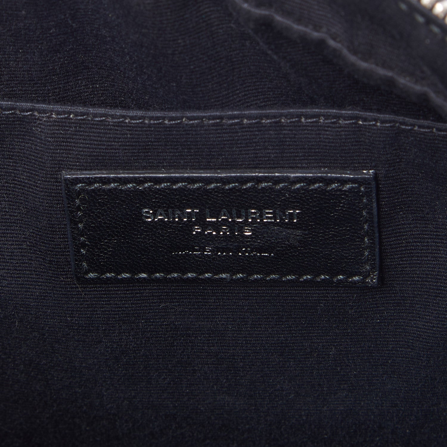 Saint Laurent Cracked Shiny Calfskin Matelasse Monogram Lou Camera Bag Black 8 of 8