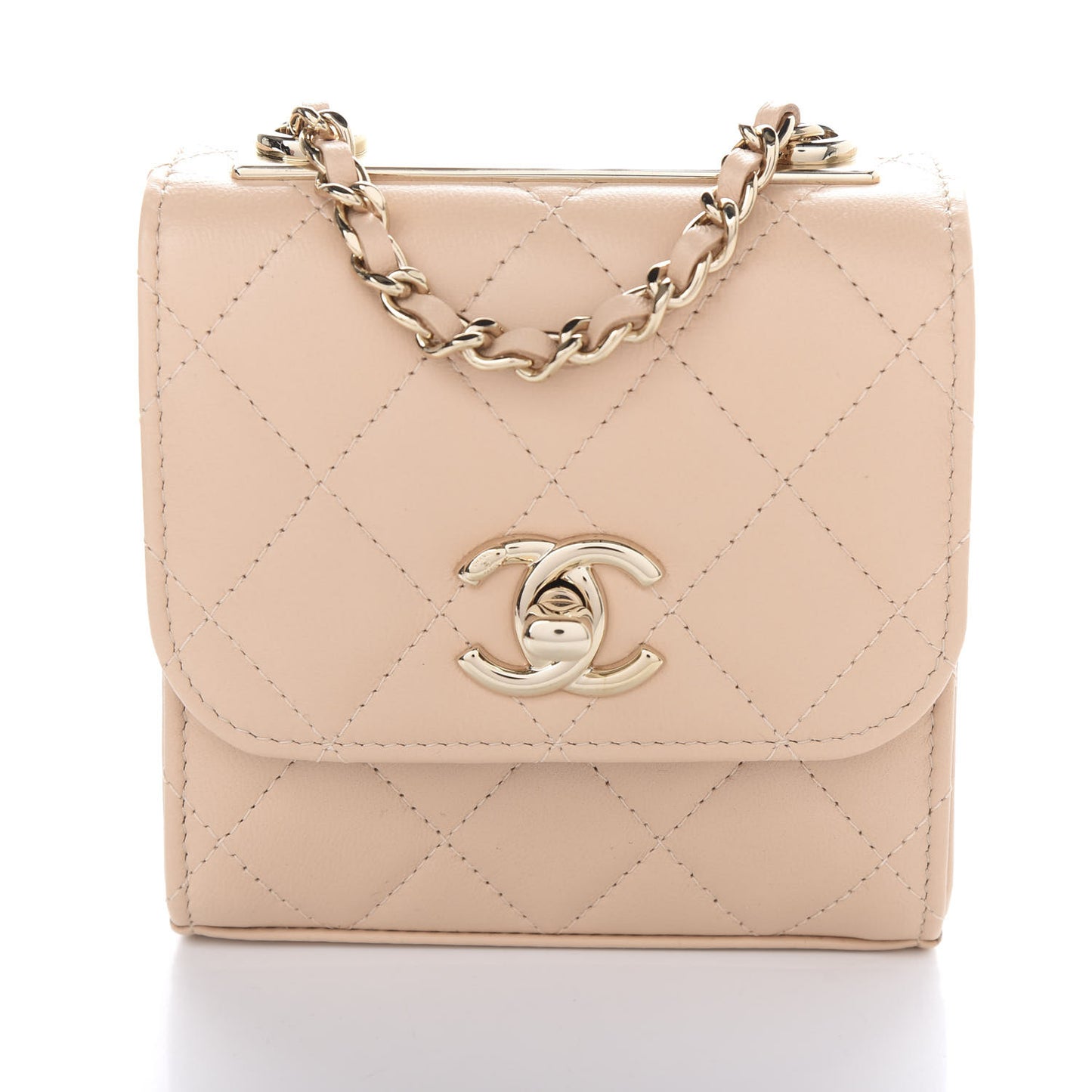 Lambskin Quilted Mini Trendy CC Clutch With Chain Beige
