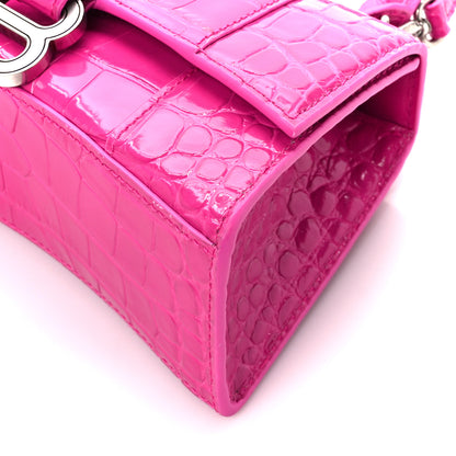 Balenciaga Shiny Calfskin Crocodile Embossed Hourglass Top Handle Bag XS Lipstick Pink 11 of 12