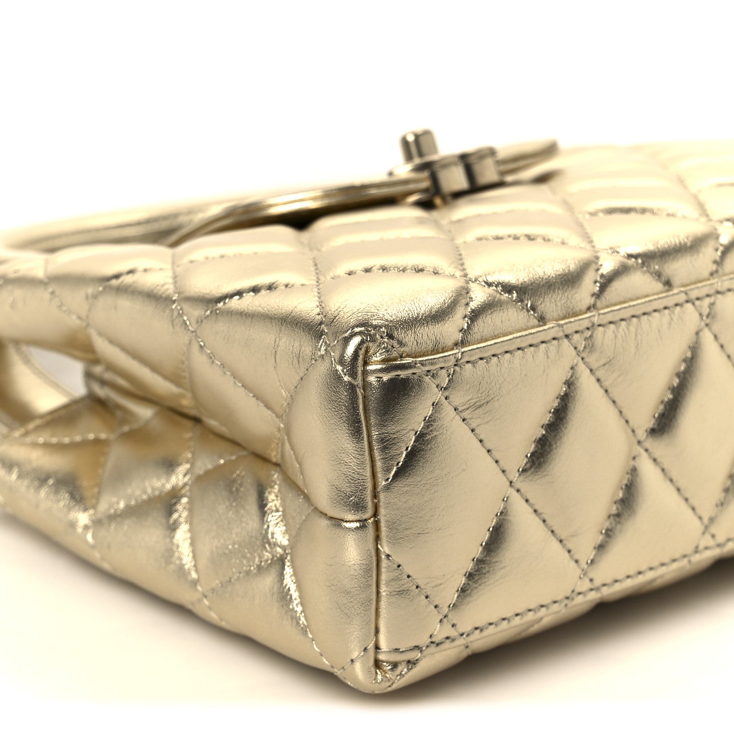 Chanel Metallic Shiny Aged Calfskin Quilted Nano Kelly Shopper Gold 9 of 11