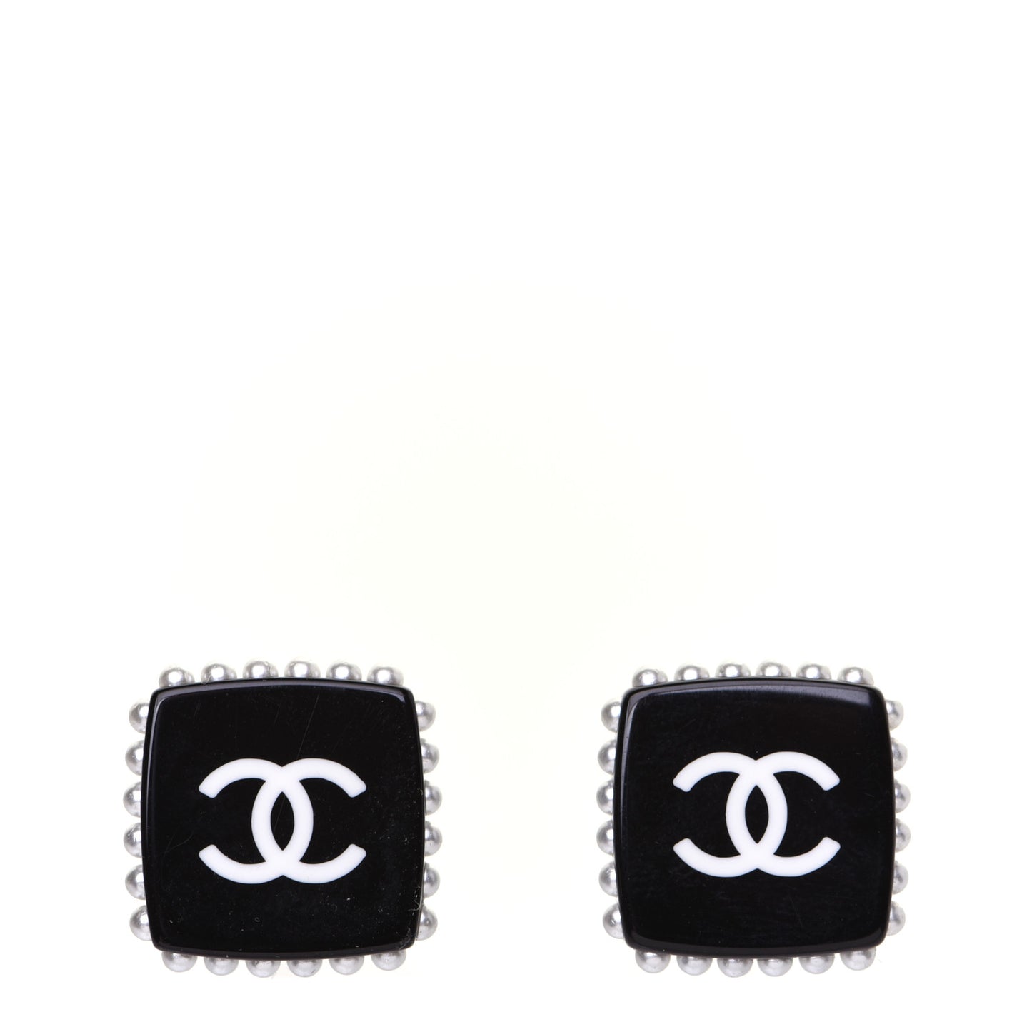 Resin Pearl Square CC Earrings Black