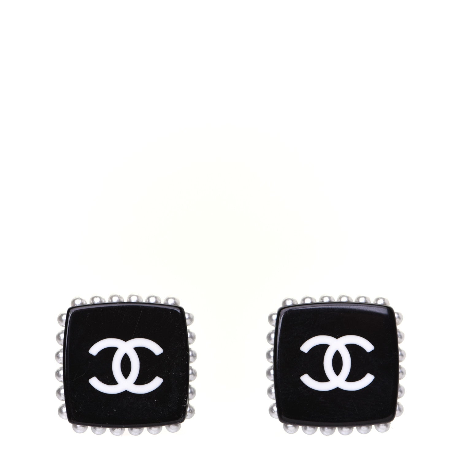 Chanel Resin Pearl Square CC Earrings Black 1 of 8