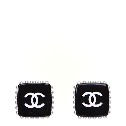 Chanel Resin Pearl Square CC Earrings Black 1 of 8