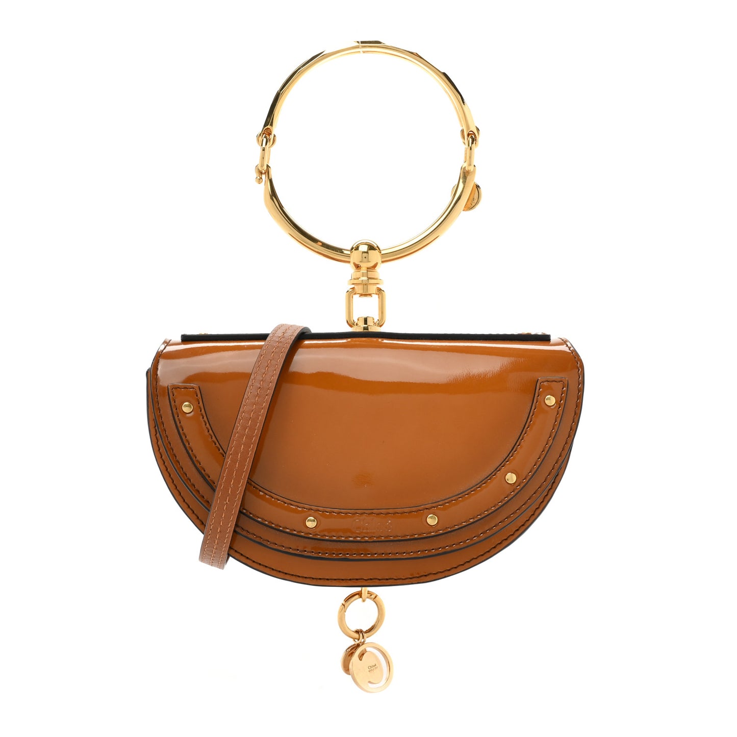 Spazzolato Sfumato Lambskin Calfskin Small Nile Bracelet Minaudiere Bag Caramel