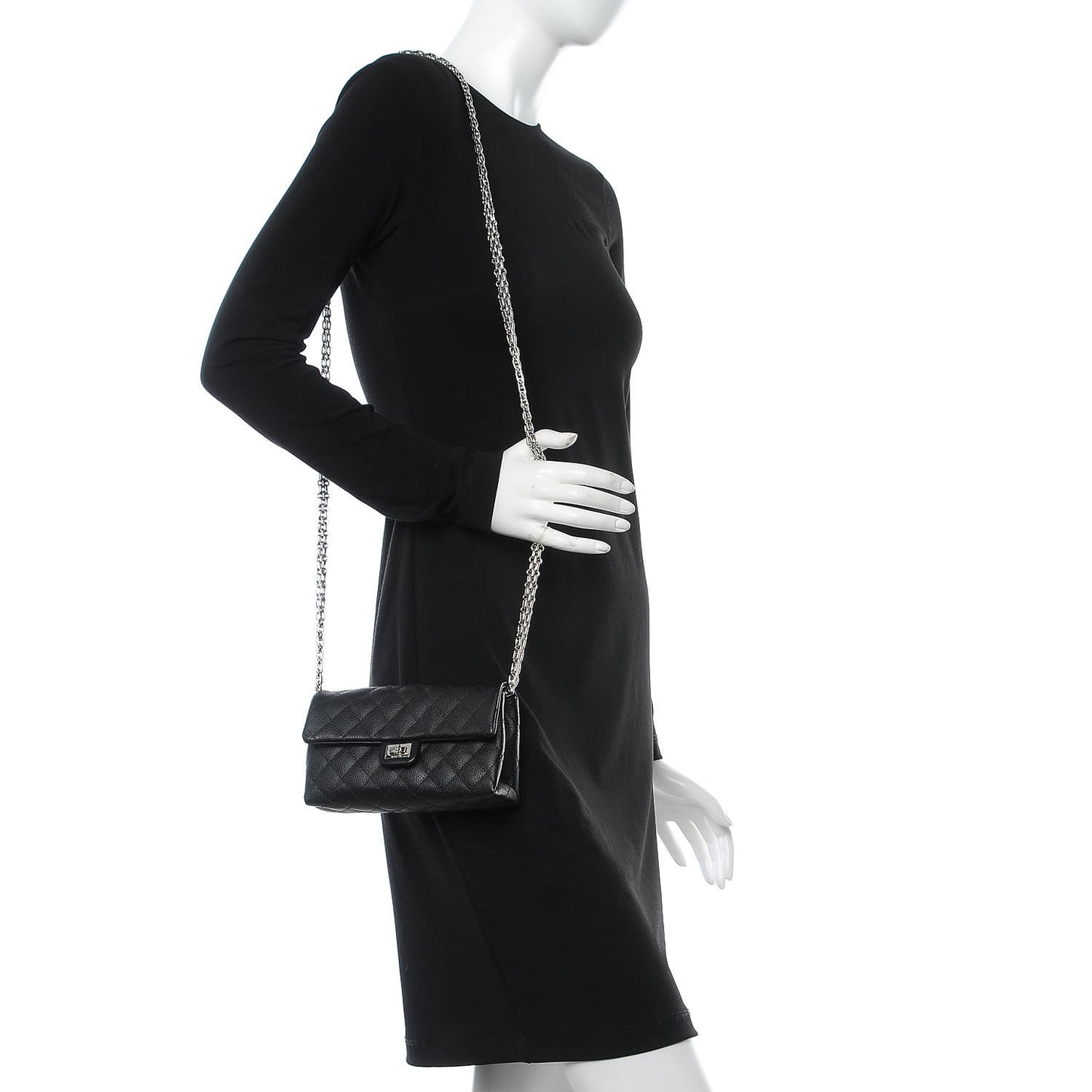 Grained Calfskin Quilted 2.55 Reissue Chain Belt Bag Clutch Black