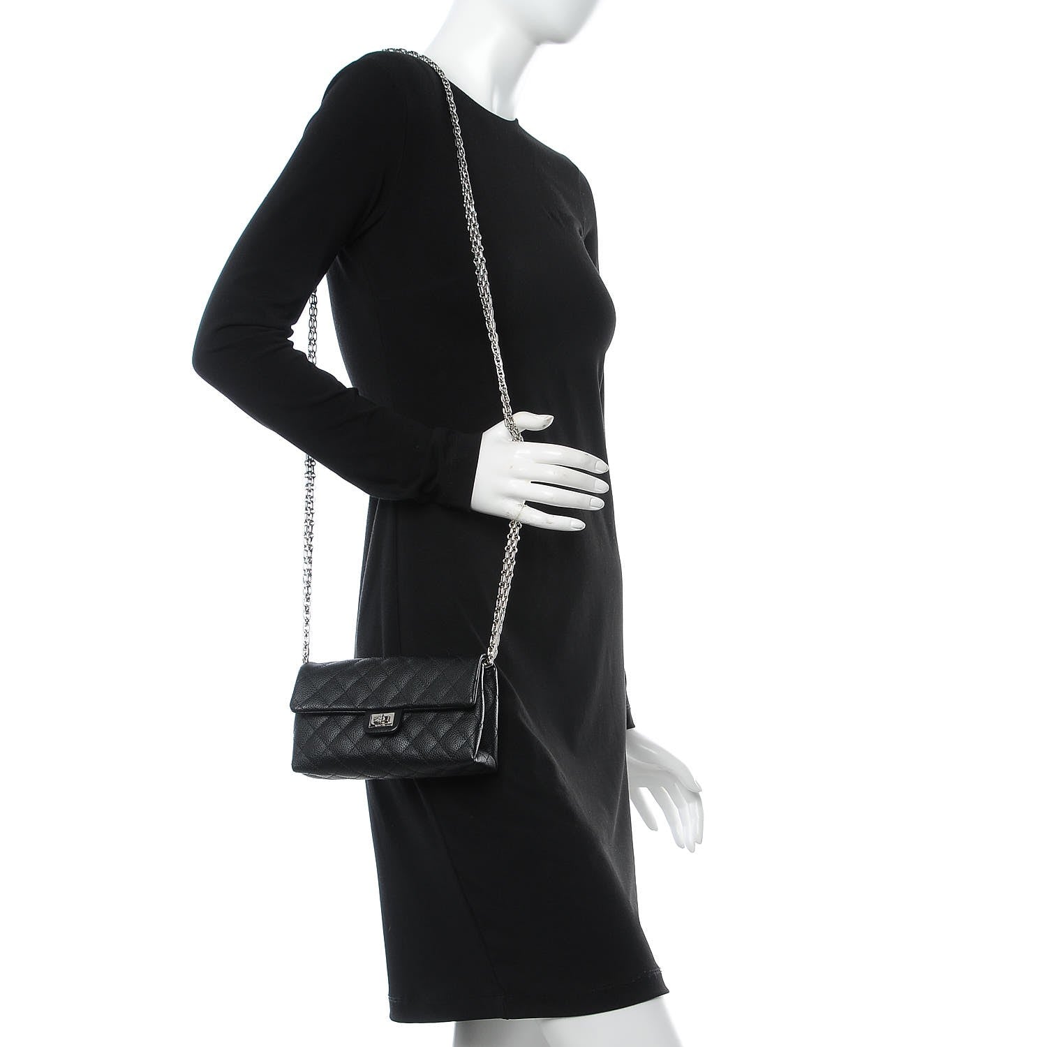 Chanel Grained Calfskin Quilted 2.55 Reissue Chain Belt Bag Clutch Black 2 of 8