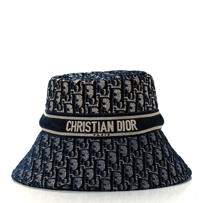 Christian Dior Velvet Oblique Large Brim Bucket Hat 57 Bleu Marine 2 of 9