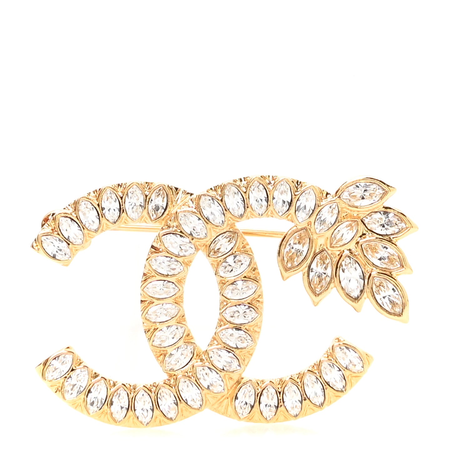 Metal Crystal Wheat CC Brooch Gold