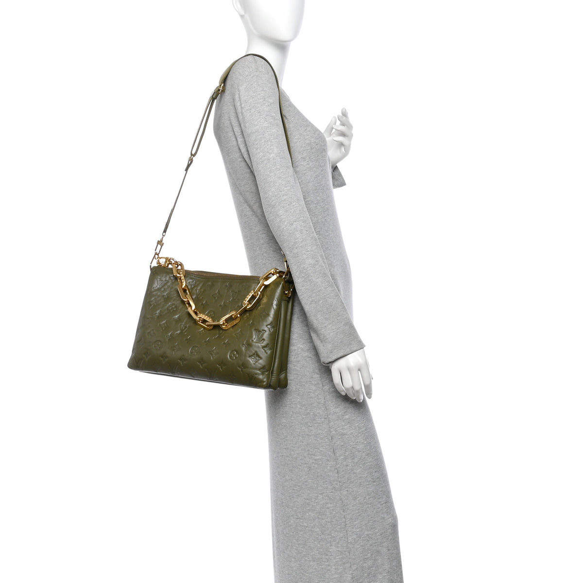 Louis Vuitton Lambskin Embossed Monogram Coussin MM Khaki 3 of 19
