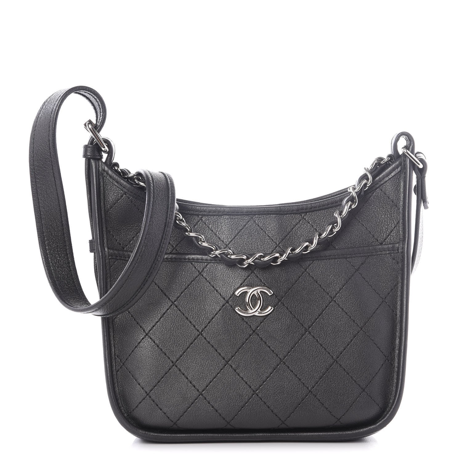 Chanel Calfskin Quilted Jungle Stroll Hobo Bag Black 1 of 9