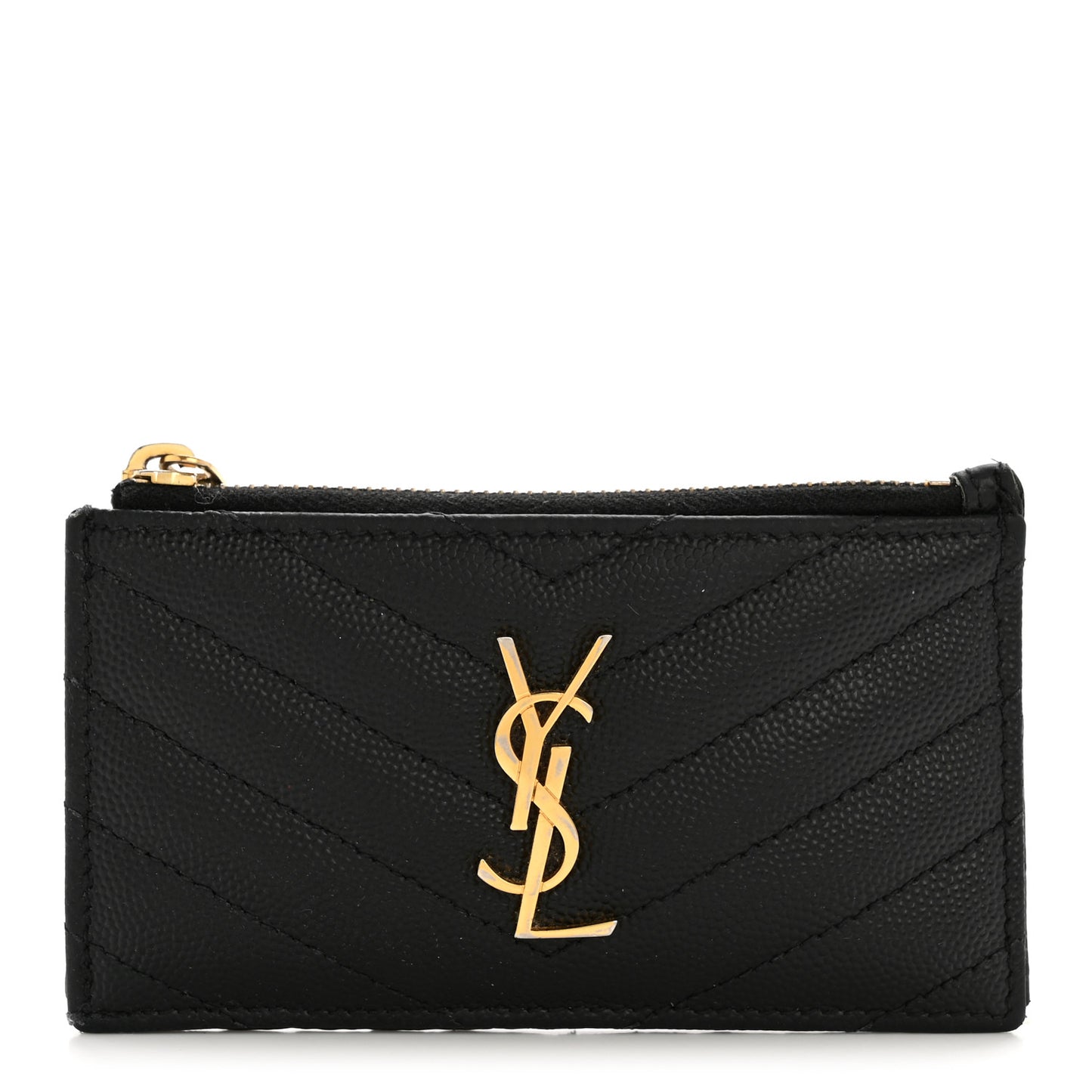 Grain De Poudre Matelasse Chevron Monogram Fragments Zippered Card Case Black