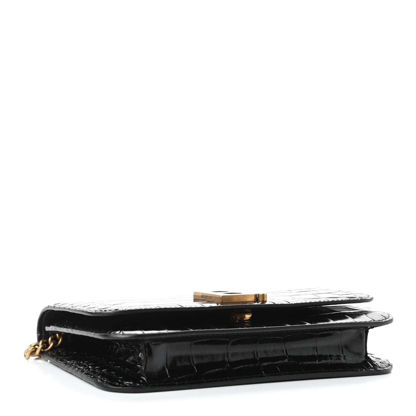 Crocodile Embossed Patent B Wallet On Chain Black