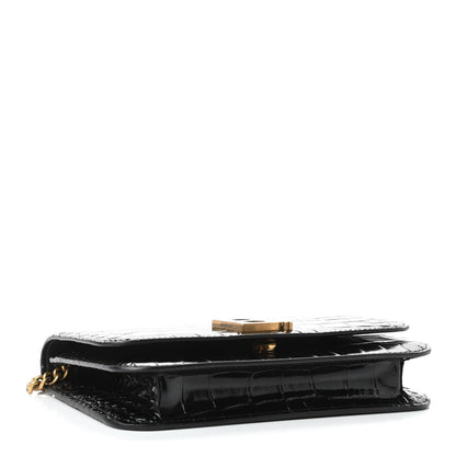 Balenciaga Crocodile Embossed Patent B Wallet On Chain Black 3 of 4