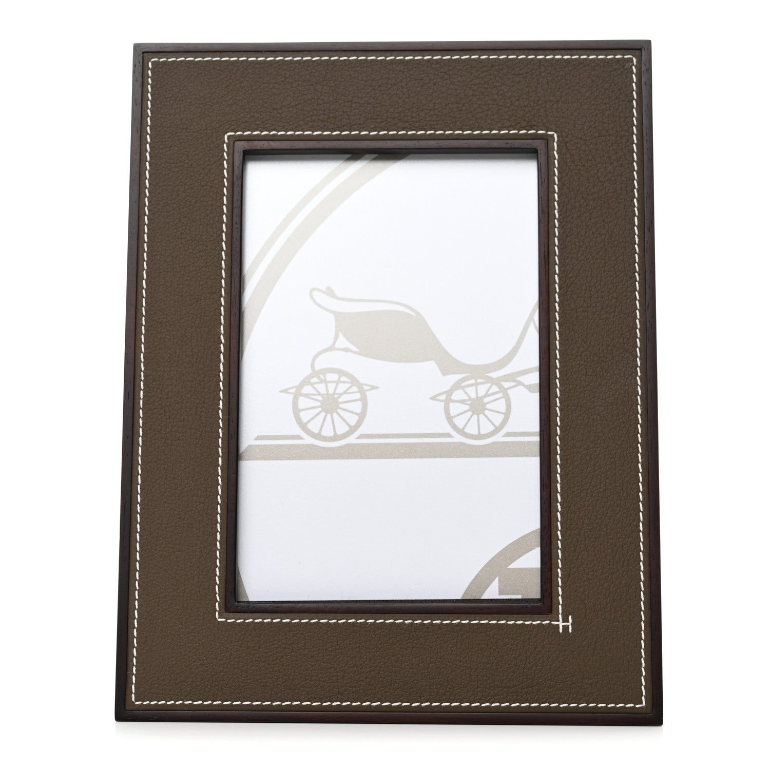 Hermes Mahogany Wood Taurillon Medium Pleiade Picture Frame Brown Etoupe 1 of 7