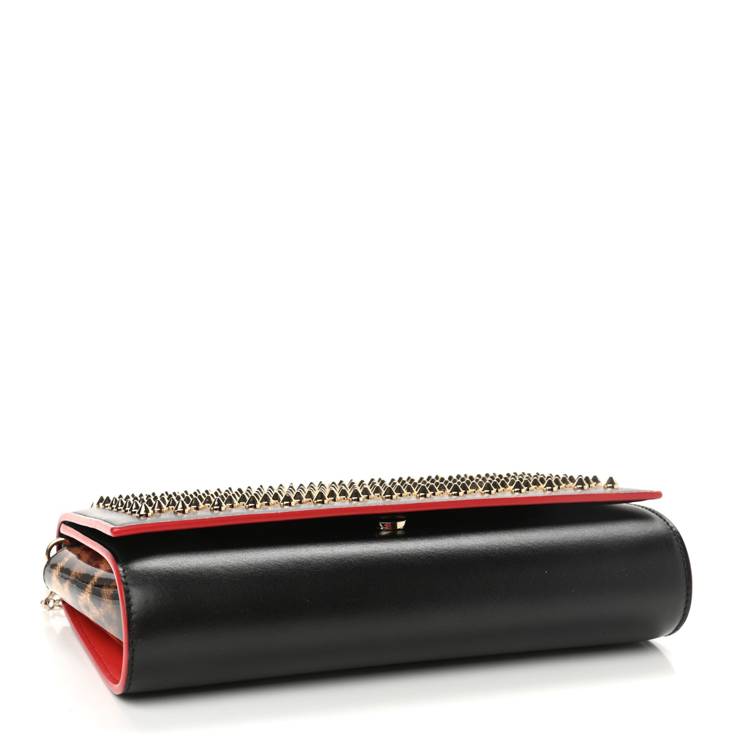 Calfskin Patent Leopard Spikes Paloma Clutch Black