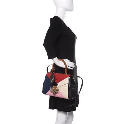 Gucci Calfskin Bamboo Trapuntata Queen Margaret Top Handle Bag Blue Agata Hibiscus Red Mystic White Sugar Pink 3 of 11