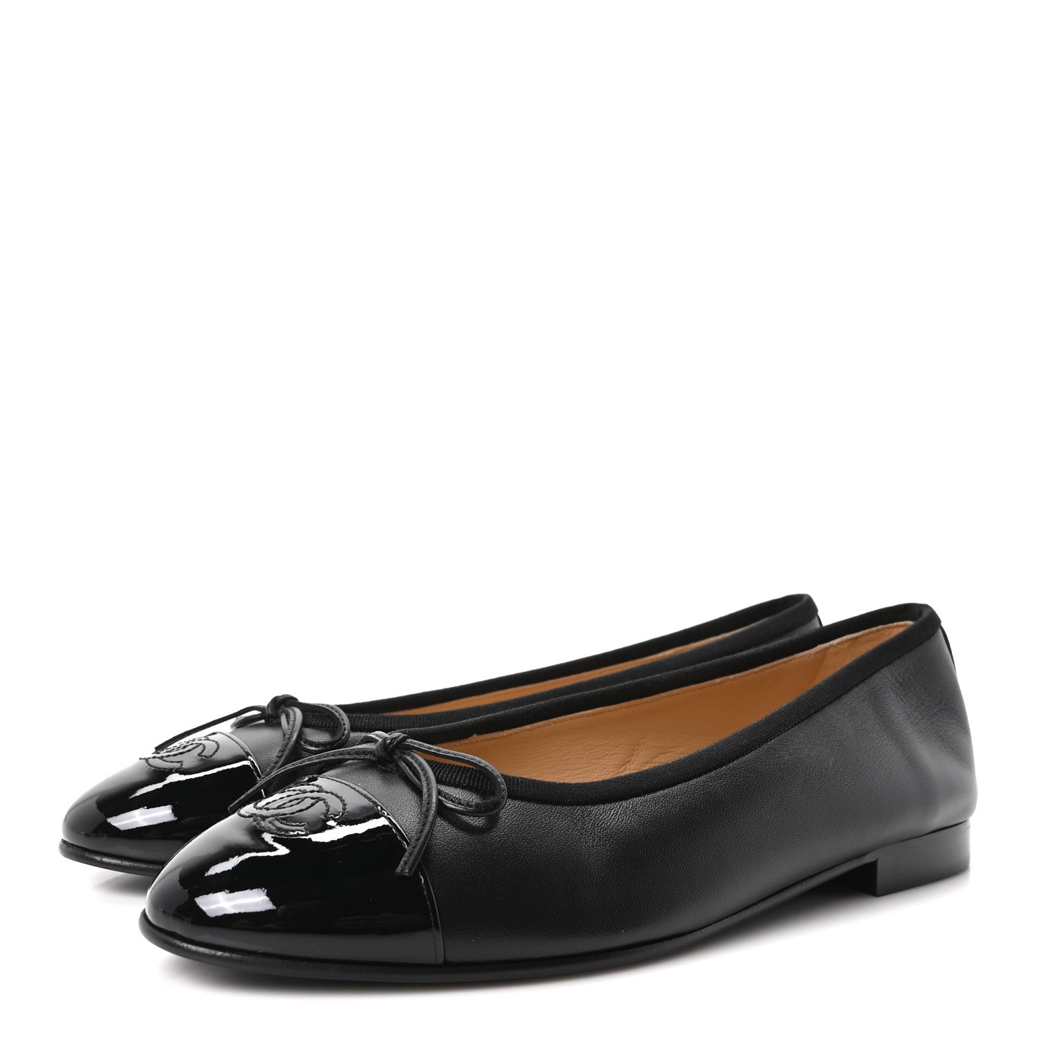 Chanel Lambskin Patent Cap Toe Ballerina Flats 39.5 Black 4 of 10
