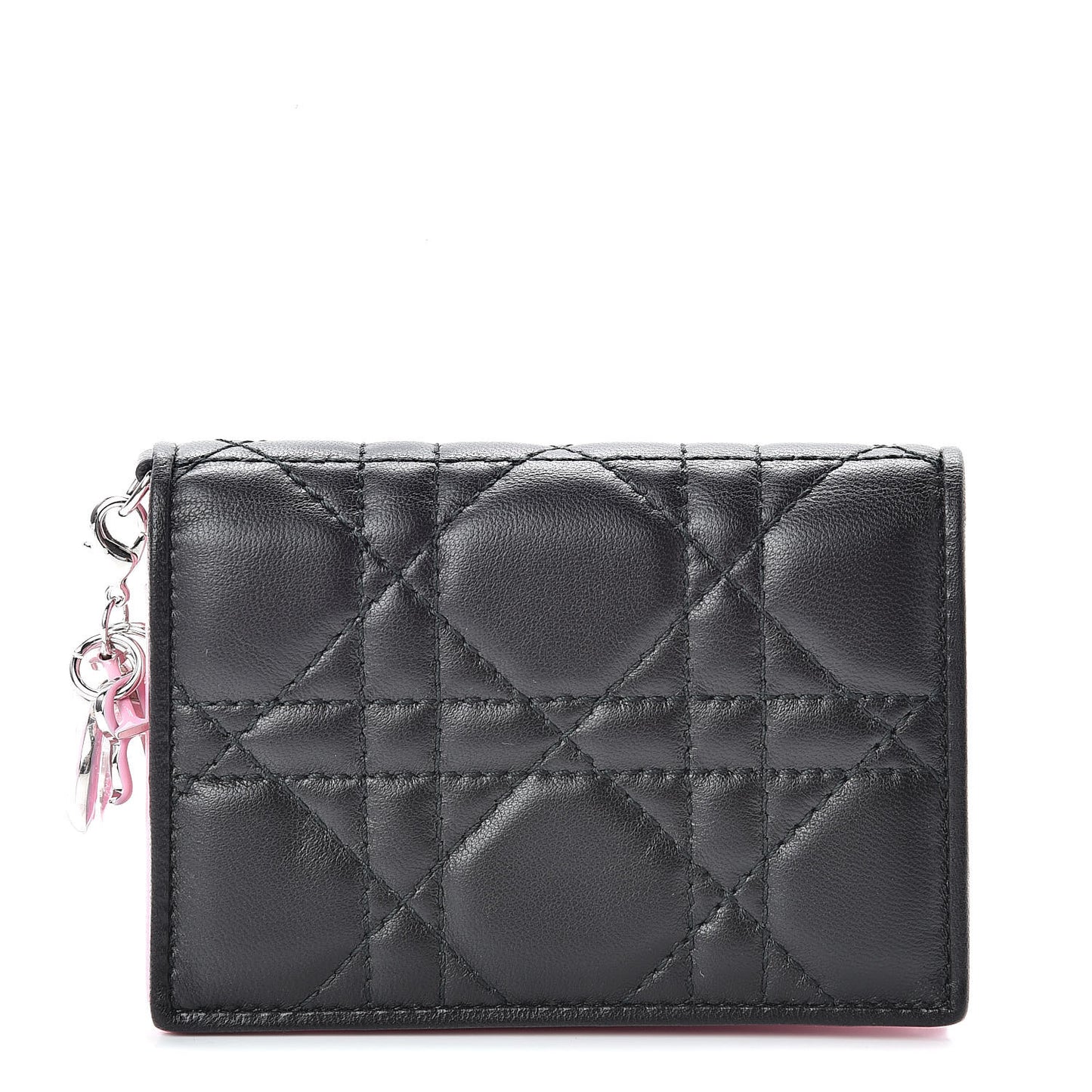 Lambskin Cannage Bi-Color Small Lady Dior Flap Card Holder Black Pink