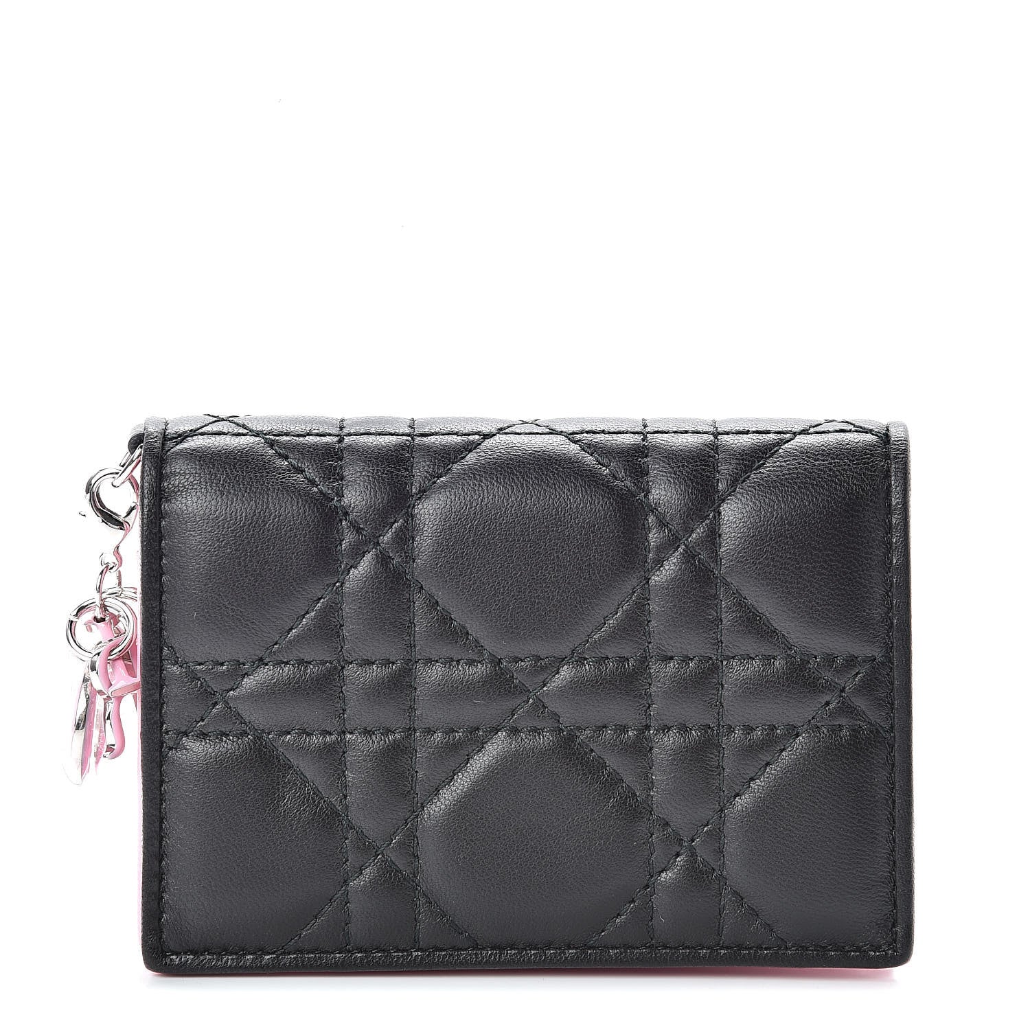 Christian Dior Lambskin Cannage Bi-Color Small Lady Dior Flap Card Holder Black Pink 1 of 7