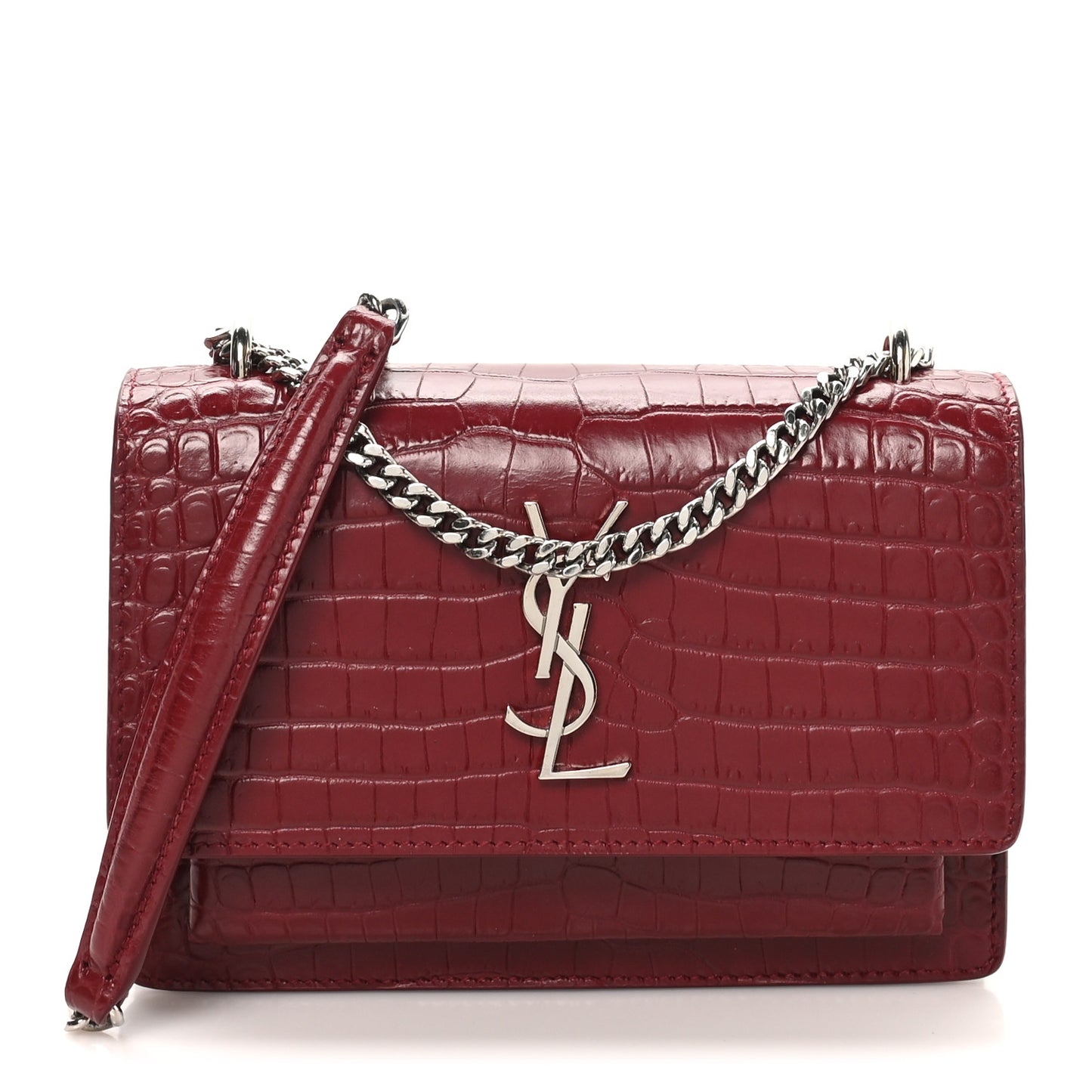 Calfskin Crocodile Embossed Monogram Sunset Chain Wallet Palissandre
