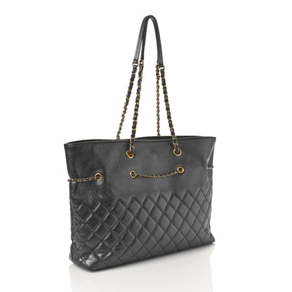 Chanel Aged Calfskin Quilted Drawstring Shopping Tote Black 3 of 9