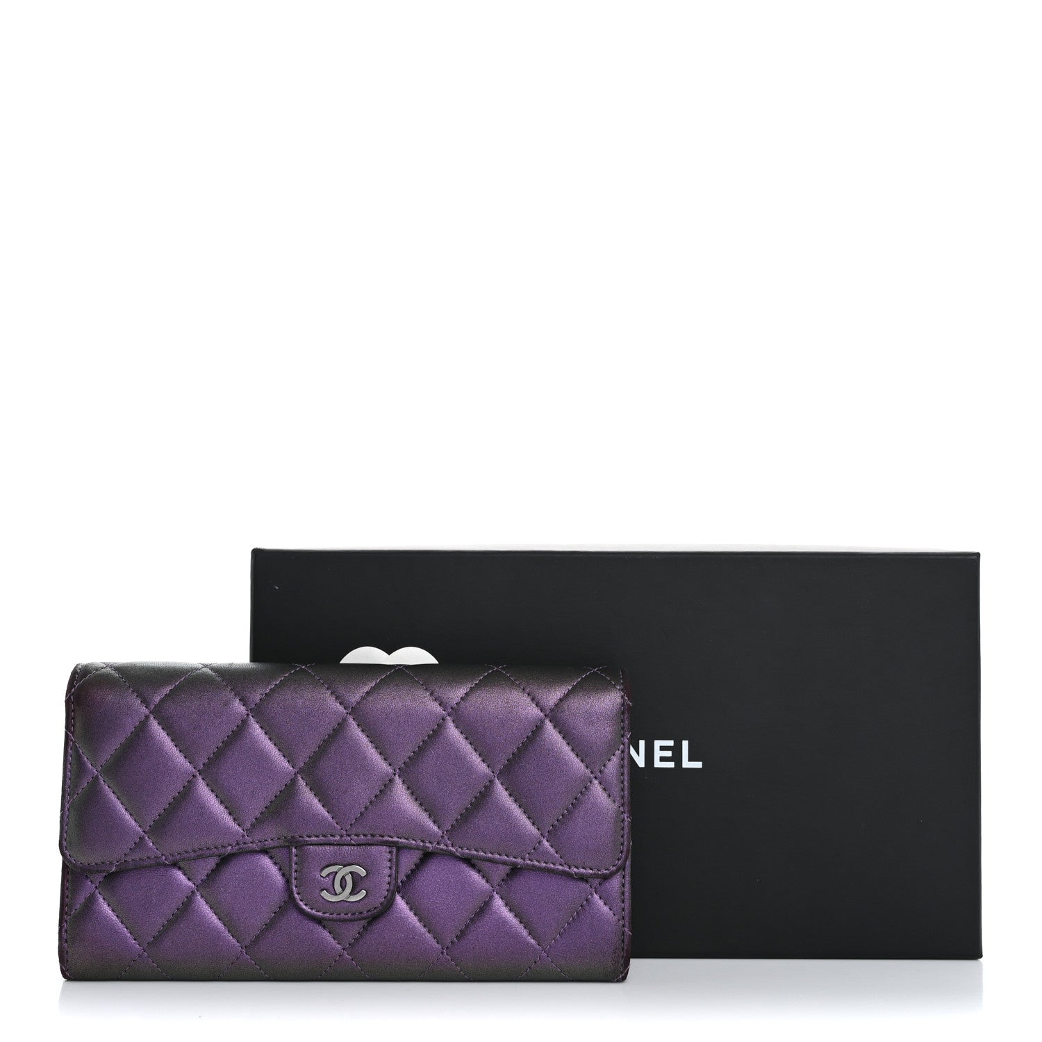 Chanel Iridescent Lambskin Quilted Large Gusset Flap Wallet Purple 16 of 16