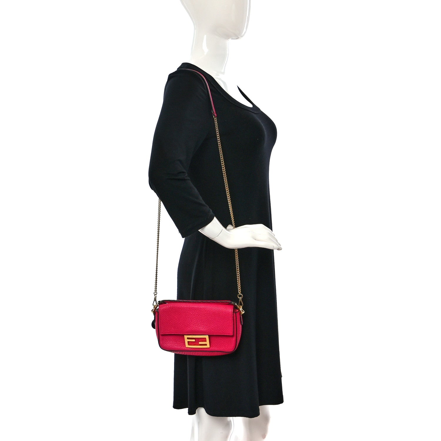 Fendi Cuoio Romano Mini Baguette Fuxia 2 of 9