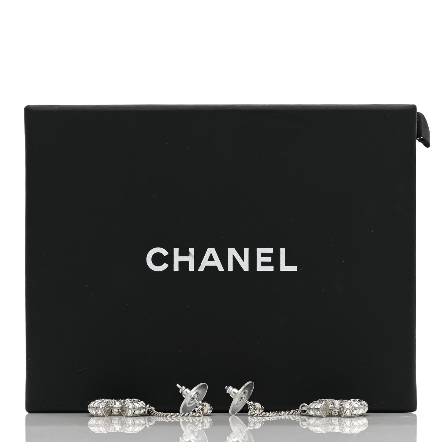 Baguette Crystal CC Drop Earrings Silver