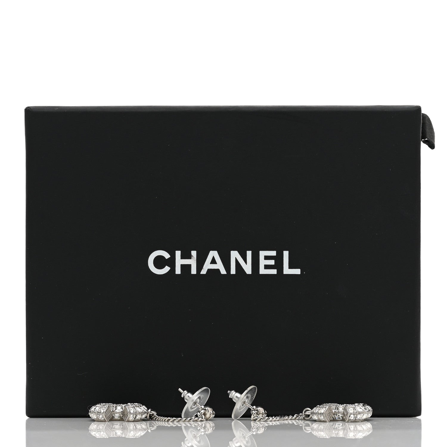 Chanel Baguette Crystal CC Drop Earrings Silver 4 of 4