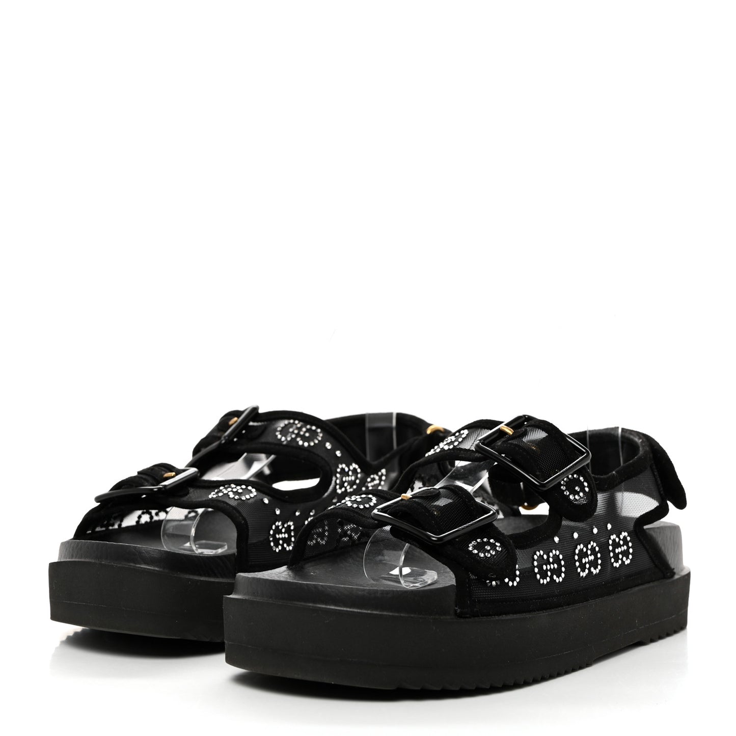 Tela Retino Kid Scamosciato Crystal GG Monogram Womens Dad Sandals 39 Black