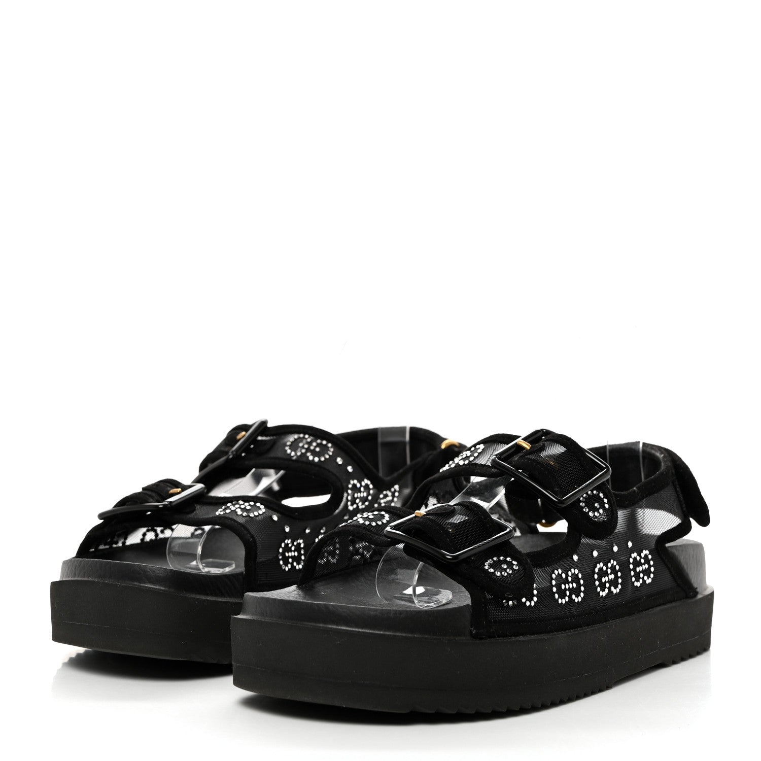 Gucci Tela Retino Kid Scamosciato Crystal GG Monogram Womens Dad Sandals 39 Black 3 of 8