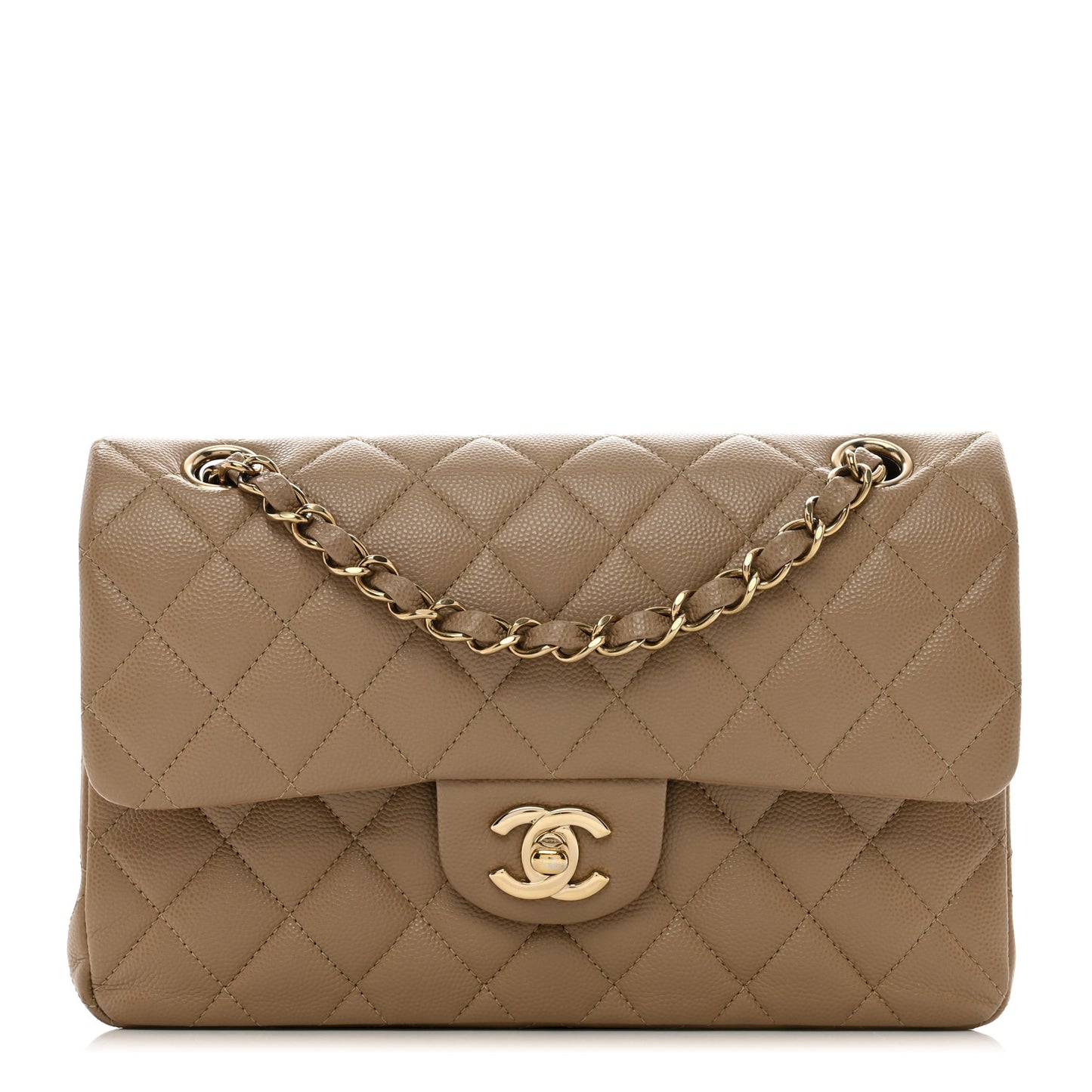 Caviar Quilted Small Double Flap Dark Beige