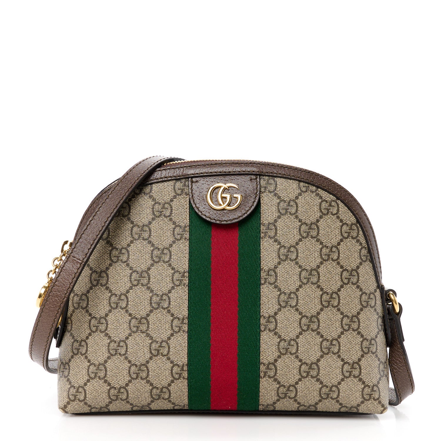 Gucci GG Supreme Monogram Textured Dollar Calfskin Web Small Ophidia Dome Shoulder Bag Beige Ebony New Acero 1 of 11