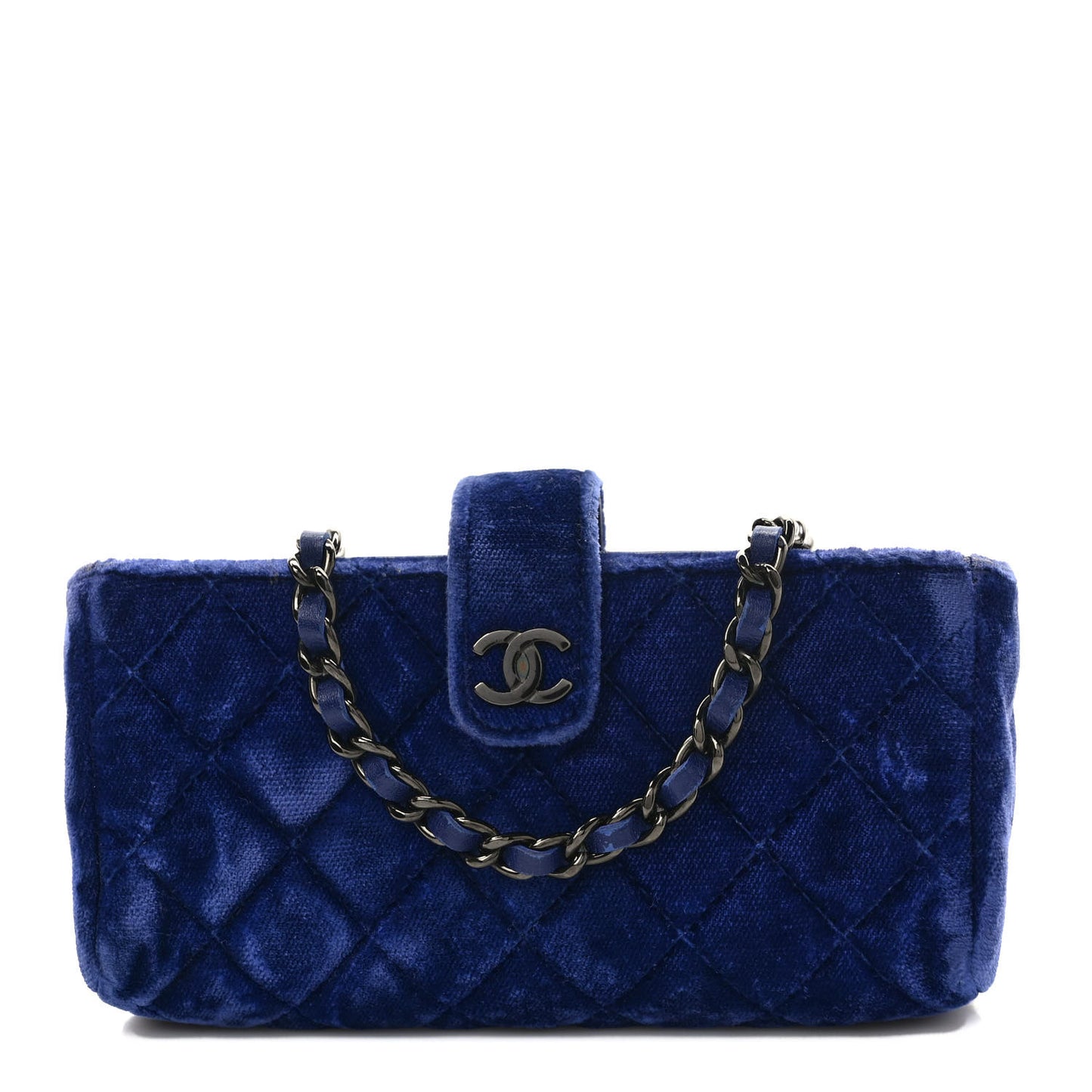 Velvet Quilted Mini Phone Holder Crossbody Bag Blue
