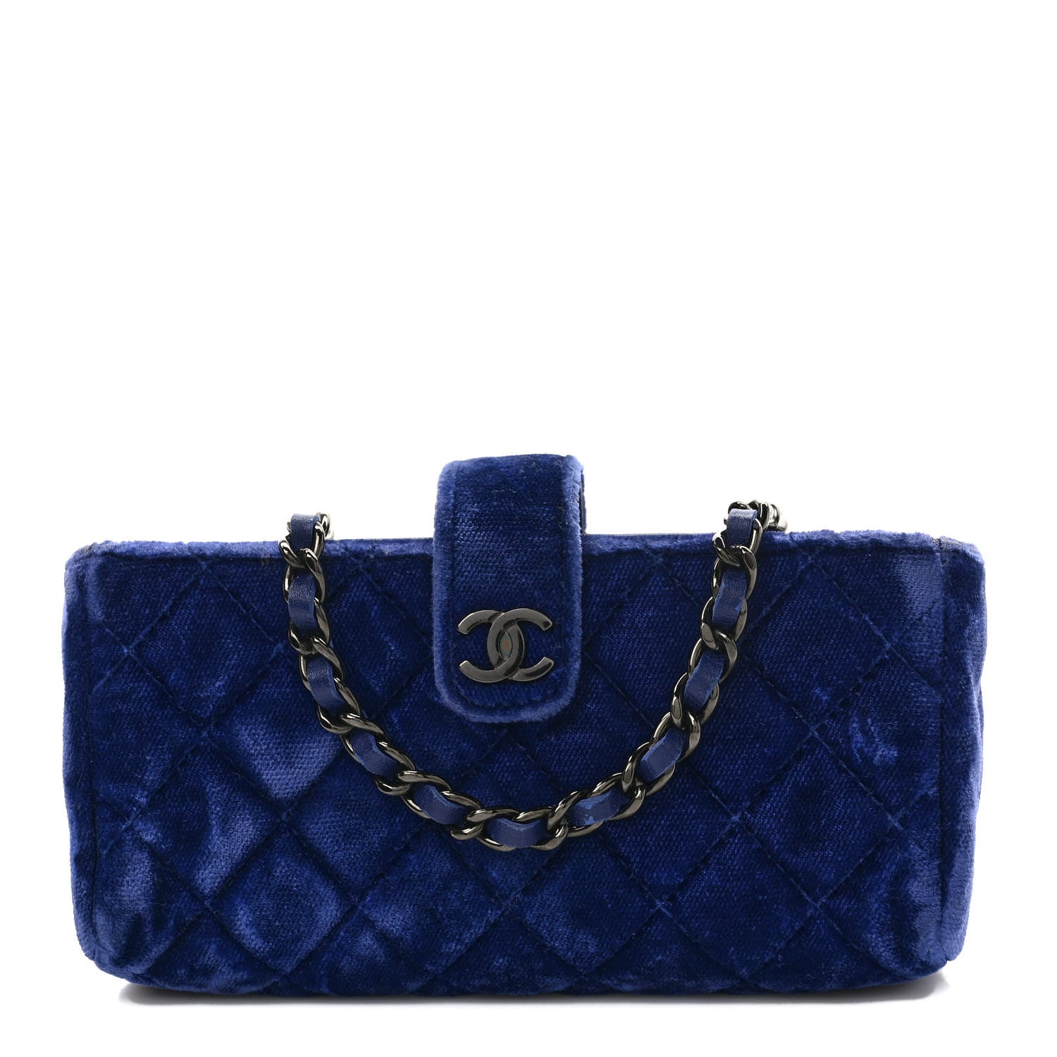 Chanel Velvet Quilted Mini Phone Holder Crossbody Bag Blue 1 of 10