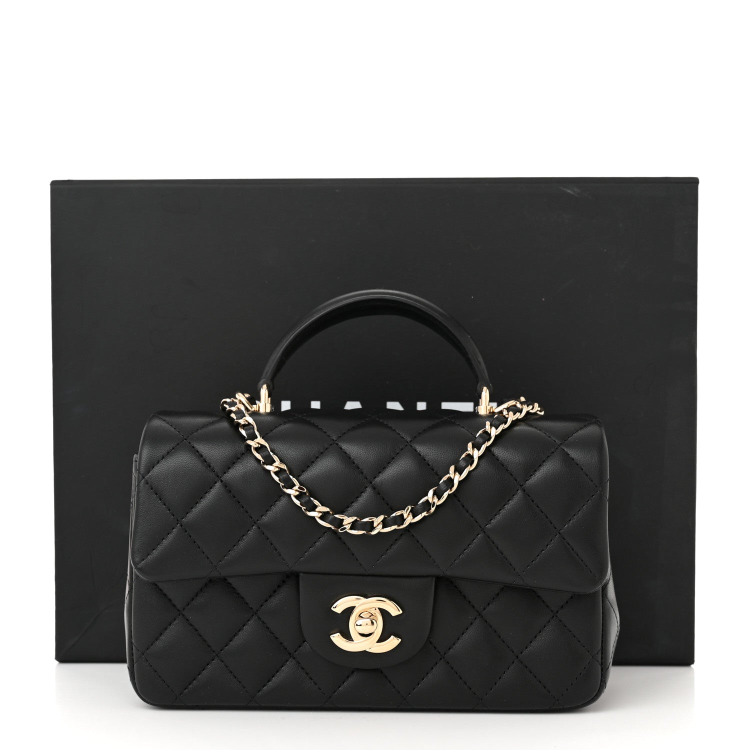 Chanel Lambskin Quilted Mini Top Handle Rectangular Flap Black 11 of 11
