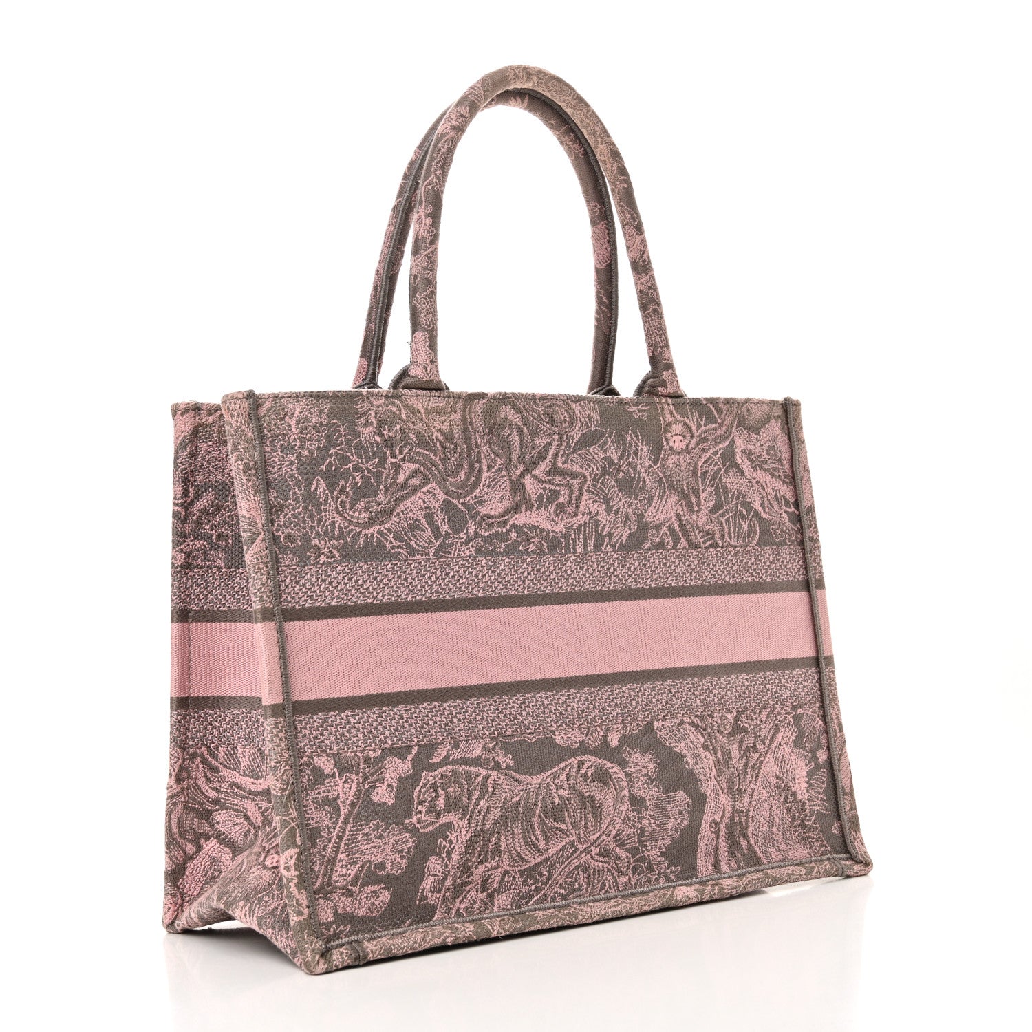 Christian Dior Canvas Embroidered Medium Dioriviera Toile De Jouy Book Tote Pink Grey 3 of 10
