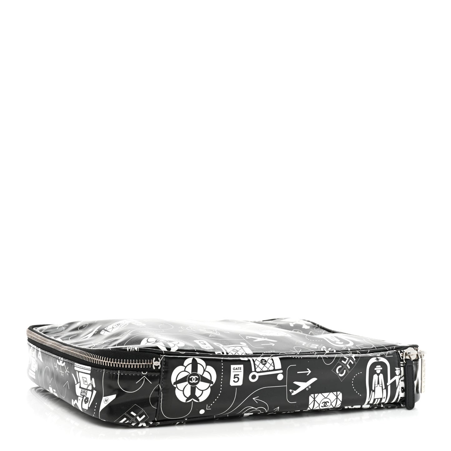 Coated Canvas Airline Cosmetic Travel Bag Black White