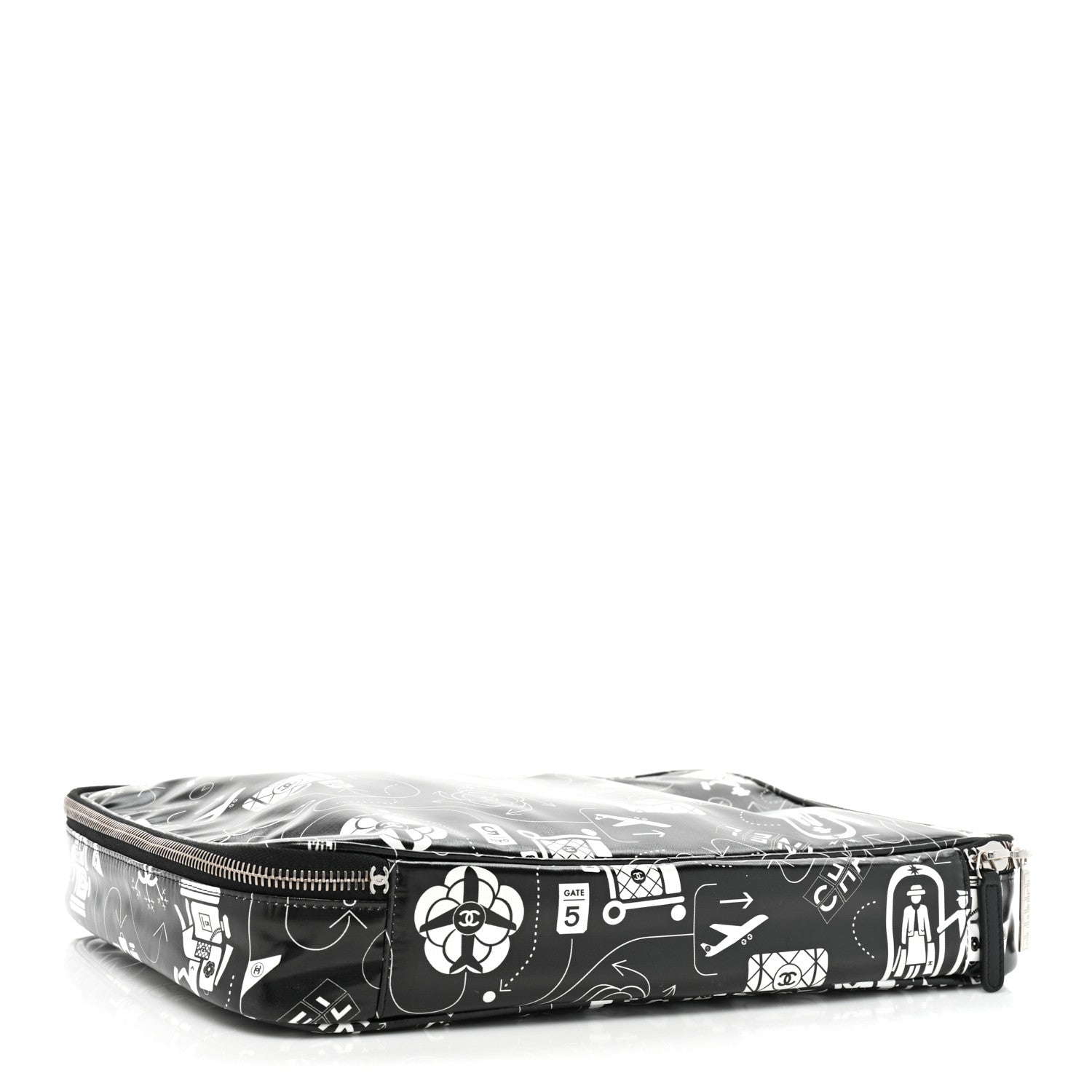 Chanel Coated Canvas Airline Cosmetic Travel Bag Black White 3 of 7