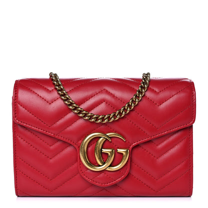 Gucci Calfskin Matelasse GG Marmont Chain Wallet Hibiscus Red 1 of 9
