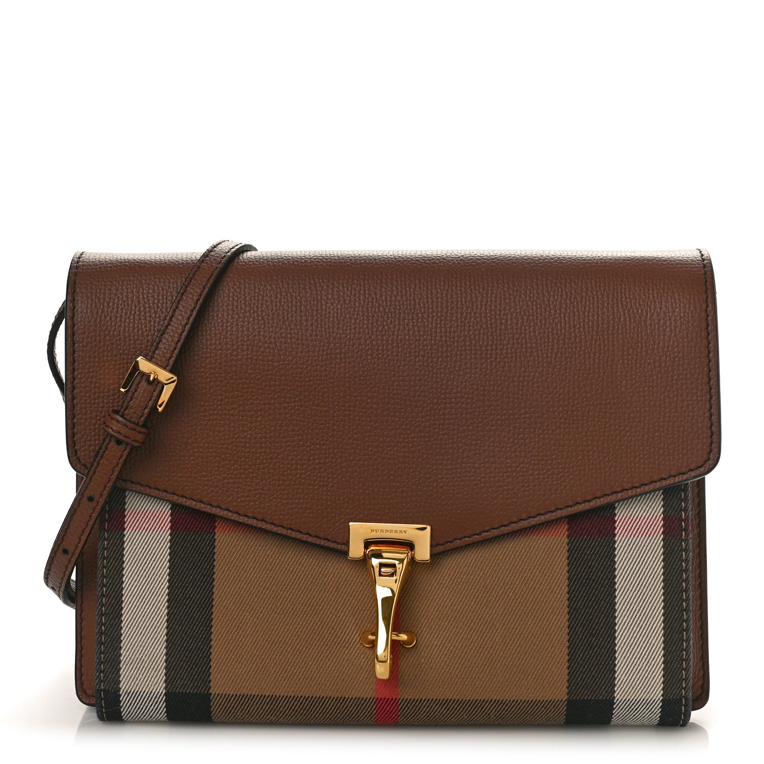 Burberry Derby Calfskin House Check Small Macken Crossbody Bag Tan 1 of 8