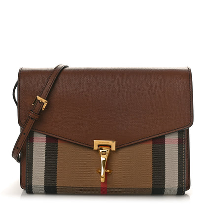 Burberry Derby Calfskin House Check Small Macken Crossbody Bag Tan 1 of 8