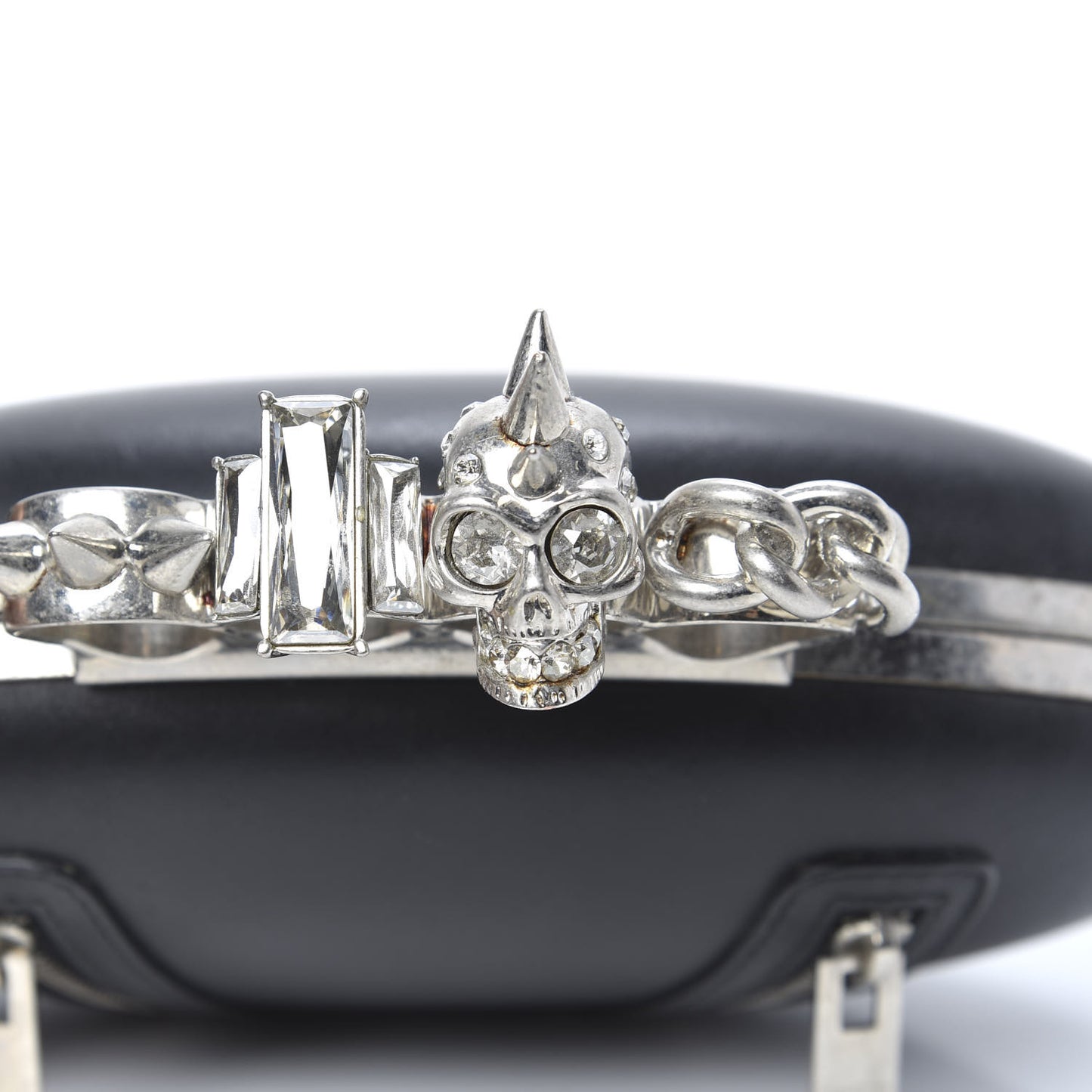 Nappa Skull Knuckle Oval Box Clutch Black