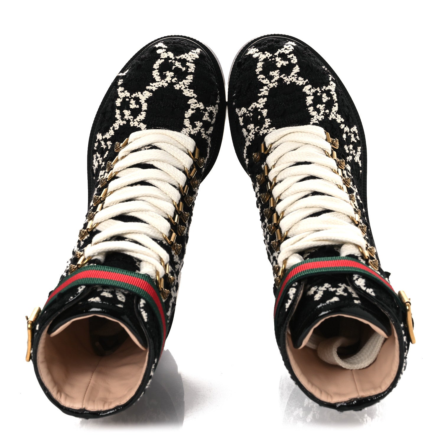 Gucci Tweed GG Monogram Lace Up Combat Ankle Boots 36 Black