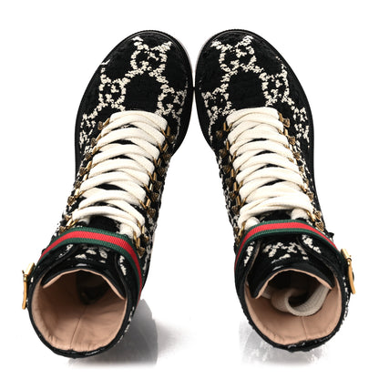 Gucci Tweed GG Monogram Lace Up Combat Ankle Boots 36 Black 2 of 12