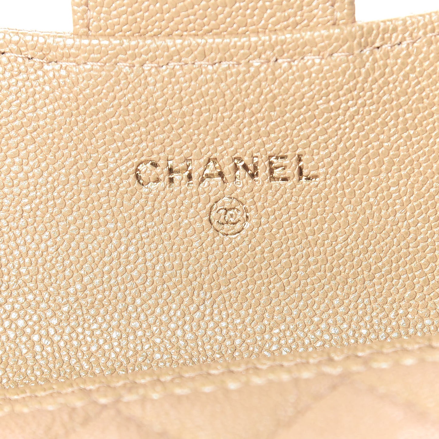 Iridescent Caviar Quilted Flap Card Holder Beige